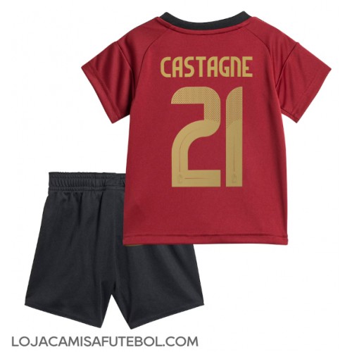 Camisa de Futebol Bélgica Timothy Castagne #21 Equipamento Principal Infantil Europeu 2024 Manga Curta (+ Calças curtas)